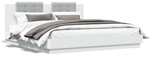 Youuihom Palettenbetten Bettgestell Etagenbetten Tagesbetten Bettgestell mit Kopfteil Weiß 200x200 cm Holzwerkstoff Geeignet für Wohnungen, Schlafzimmer, Arbeitszimmer, Büros