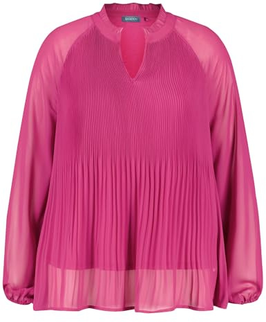 Samoon Damen Ausgestellte Plisseebluse Langarm, Ballonärmel, elastischer Ärmelsaum unifarben Bright Amazing Pink 44