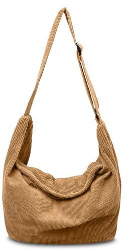 Boziee Unisex Cord Tasche Umhängetasche Schultertasche groß Damen Shopper Tasche Trapez Fashion Stofftasche Tote Bag für Alltag/Büro/Schule/Reisen (Braun)