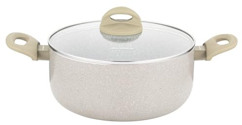 FLORINA Aluminiumtopf ISLA 4,1L I 24 cm I Aluminium Kochtopf mit Antihaftbeschichtung | Schnelles und gleichmäßiges Erhitzen | Soft-Touch-Griffe | Ästhetisches Design, Beige