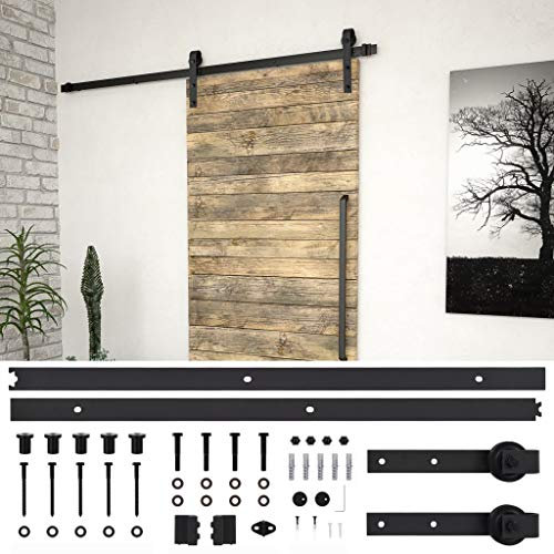 Brokky Kit de quincaillerie de Porte coulissante 183 cm Acier Noir,Abris De Jardin,Abri De Stockage pour Jardin,Abri D'Outils De Jardin