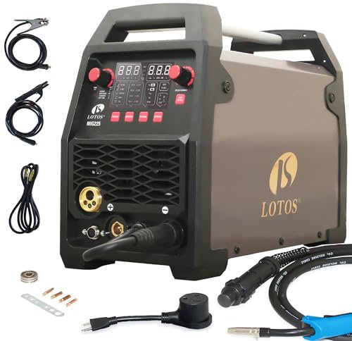 LOTOS MIG225 225A MIG Welder, 6 in 1 Gas MIG, Gasless Flux Core MIG, Stick, Lift TIG, Spot, Spool Aluminum Multi Process Welding Machine, Auto MIG Synergistic Setting & Voltage Fine Tuning, 120/240V