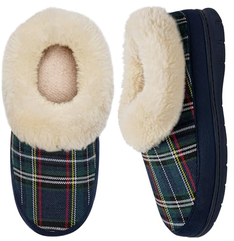 Mabove Slippers Women Ladies Memory Foam Slippers Winter Warm Closed-back Home Slippers(Christmas Green,9/10 UK)
