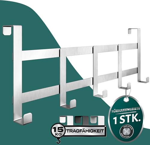 4happy Türhaken zum Einhängen - Edelstahl Türhakenleiste formstabil und rostfrei, Türgarderobe für jede Tür,