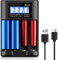 18650 Ladegerät, 4 Fach Universal Akku Ladegerät mit LED Anzeige, Schnell USB-C Batterieladegerät, Batterieladegerät für 18650 18350 21700 16340 AA AAA C 3,7V Li-Ion Akkus, 1,2V NI-MH/NI-CD Batterie