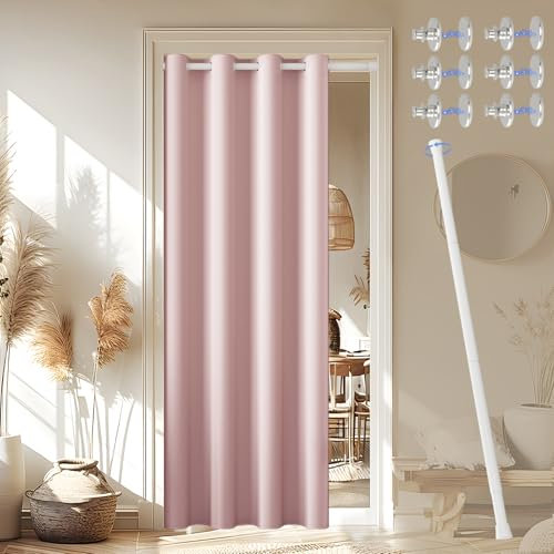 JCyh Tenda per Porta Interna con Bastone, Tenda Porta Oscurante da Soggiorno/Cameretta/Cucina, 1 Pezzo 132x200cm Tenda Divisoria per Interni, Rosa Chiaro