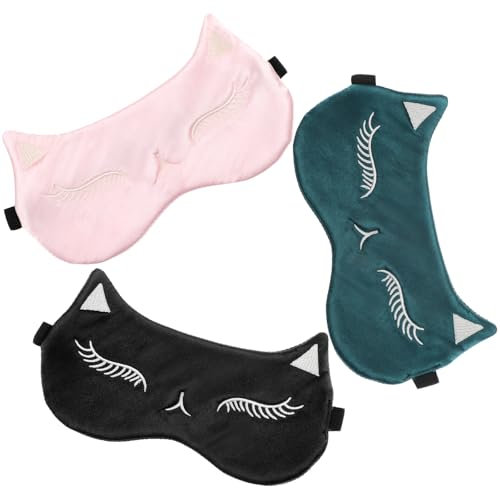 3 Stück Süße Schlafmaske Frauen Soft Katzen Augenmaske Damen Lustig Satin Augen Abdeckung Mit Cartoon Katzengesicht Seidene Niedliche Verstellbare Schlafaugenmaske Zum Reise Schlafen Verdunkelungs