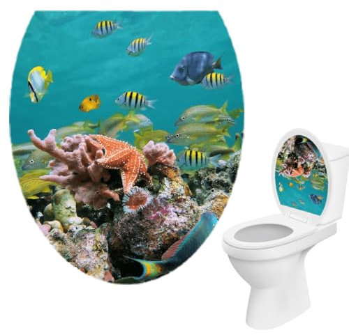 FEQDWOX 1 pieza Adhesivo de vinilo para asiento de inodoro con forma de estrella de mar, decoración para baño, accesorios de inodoro duraderos y prácticos, adhesivo para tapa de inodoro