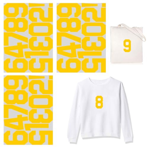 4 Inch 3sets 1-10 Number Iron On Heat Transfer Fabric Vinyl DIY for Sport Jerseys T Shirts Clothes Slogan Printing Crafts Decoration (Yellow)