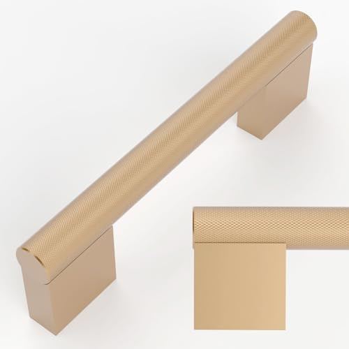 Amerdeco 10 Stück Gerändelte Schrankgriffe Champagner Bronze, 96mm Lochabstand, Türgriffe für Küche, Schubladen und Kommode