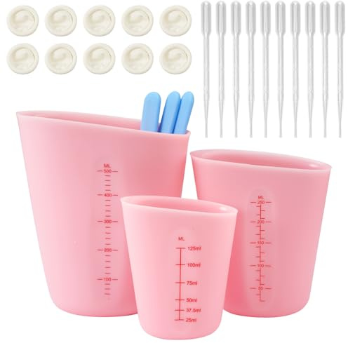 3 Stück Silikon Messbecher Gießpulver Set, 125ML/250ML/500ML Messbecher