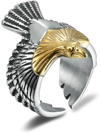 Sumpgle Herren Adler Ring Edelstahl Schmuck Offen Verstellbar Modisch Freiheit Symbol Trend in den USA Einzigartiges Geschenk für Ihn