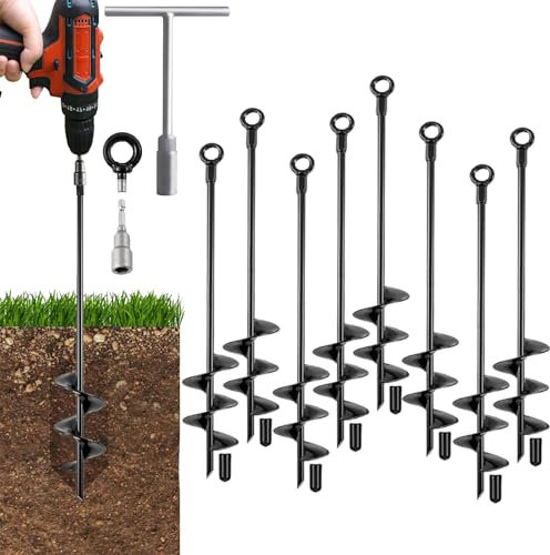 18Inch Ground Anchor, 8Pcs Heavy Duty Earth Anchors Swing Sets Anchor Kit with T-Handle Hex Wrench for Gazebo,Mobile Home,Camping Tent, Inflatable Castles, Sheds, Trampoline,Carports (8)