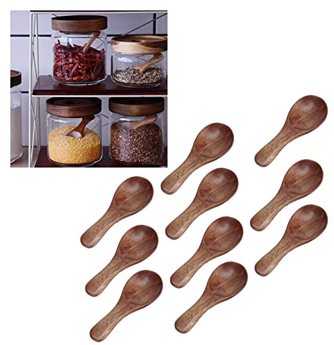 Nikou Set di 10 piccoli cucchiai in legno, mini cucchiai da cucina per condimenti da cucina, olio, caffè, tè, zucchero, cucchiaini in legno, cucchiai da degustazione