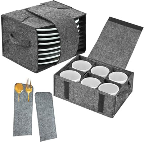 Wohnmobil Tellerhalter Tassenhalter Filz Geschirrhalter,Camping Besteck Bestecktasche für 8 Teller 6 Tassen 2 Messer Gabel Tasche,Camping Geschirr Aufbewahrung, Camping Zubehör