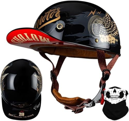 Wttagkl Vintage Motorradhelm ECE-geprüft | Retro Halbschalenhelm mit Schnellverschluss | Leicht & Belüftet für Scooter, Cruiser, Chopper (Damen/Herren),H-XL(59~60cm)