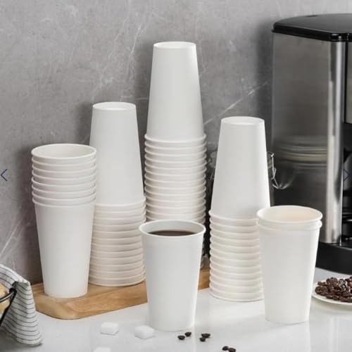500 X 16oz Single Wall White Paper Cups for Hot & Cold Drinks Premium Disposable Coffee/Tea Paper Cups Perfect for Your Home, Café, Work, Parties or Outdoors (500, 16oz)