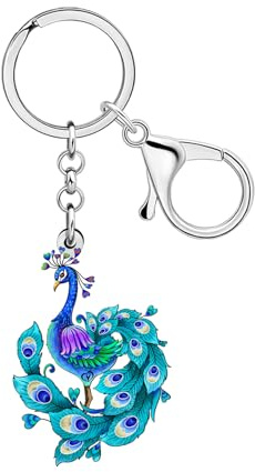 DOWAY Acryl Pfau Schlüsselanhänger Zubehör Vogel Schlüsselanhänger Pfau Geschenke für Damen Mädchen Vogelliebhaber Art Deco Schmuck Charms (Blau)