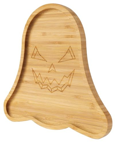 TJ POP Halloween Ghost Serving Platter, Small Bamboo Charcuterie Board for Candy, Snacks, and Desserts – Holiday Serving Tray for Party Table Decor