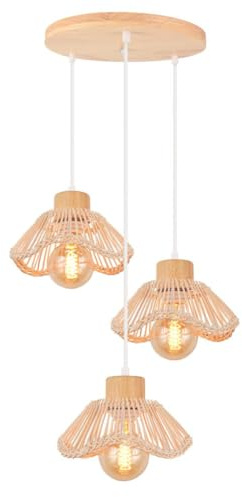 DLGLOLIN 3 Lampes Suspension Luminaire en Bambou Tressée Lampe Suspendue Boho Style Intérieur Lustre Salon en Rotin Vintage Bois Plafonnier pour Chambre Couloir Cuisine Café