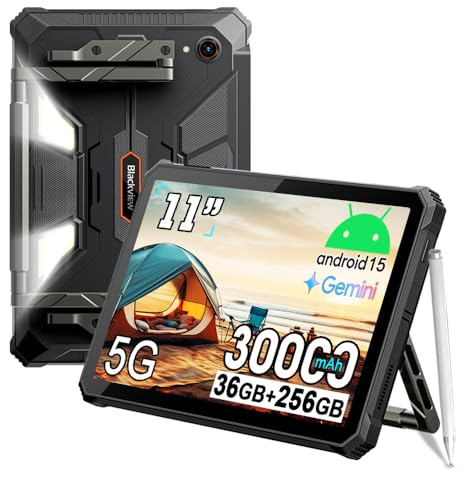 Blackview Active 12 Pro 5G Tablette Tactile Incassable avec Projecteur, 30000mAh, Ecran 11'' FHD+, 36Go+256Go/1To, 4G LTE 5G Tablet Android 15, 108MP+50MP, 2 Haut-Parleur Stéréo,IP68,NFC,GPS,OTG,FM