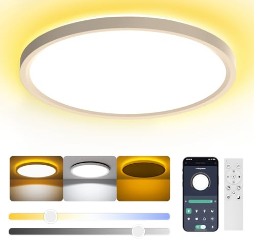 AIKVSXER 30cm LED Ceiling Light, 24W 3200LM Dimmable Ceiling Light | 3000K-6500K,Remote Control&APP,Night Light Mode,Memory & Timer Function,Round Flush Ceiling Lamp for Bedroom Kitchen Hallway