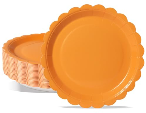 PYAILI 50Stück Orange Pappteller Party Teller 23cm | Partygeschirr Set Gekräuselt Einweg Papier Teller zum Abschlussfeier, Silvester, Kindergeburtstag, Geburtstag