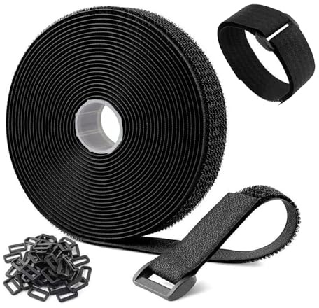 1 Roll 5m Adjustable Cable Straps with 25 Buckles,Free Cut Length Black Reusable Fastening Self Adhesive Cable Ties for Cable Tidy, Wire Management, Cord Organiser, 2cm Wide