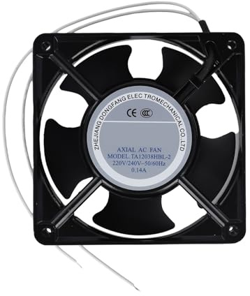 Lawnoval Ventilateur d'échappement axial pour cassette de cheminée insérable, pales métalliques résistantes aux hautes températures, fonctionnement silencieux, compact 120 x 120 x 38 mm, noir