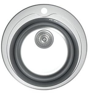 Fregadero Redondo Apelson ARC 38 Ø48,5 cm, Profundidad de 16 cm, Para Mueble de 45 cm, Incluye Sifón y Accesorios de Instalación, Acero Inoxidable