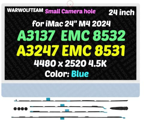WARWOLFTEAM Compatible con iMac A3137 A3247 M4 2024 Todo en Uno Retina EMC 8532 EMC 8531 61.0 cm 59.7 cm 4.5K Pantalla LCD Reemplazo Montaje LM235UH1-SDE1 Agujero de la cámara: 0.6 cm (azul)