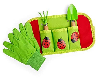Bigjigs Toys Kids Age 3+ Gardening Set Belt - 4 Piece Garden Tools Set with Kids Gardening Gloves, Spade & Fork, Quality Outdoor Toys