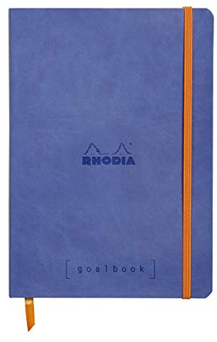 RHODIA 117748C - taccuino mOrobido Bullet Journal Goalbook ZAFFIRO - A5 14,8X21cm - Puntinato DOT - 240 pag. - Carta Clairefontaine AvOroio 90g/m² - 2 nastri, chiusura con elastico - Simil Cuoio