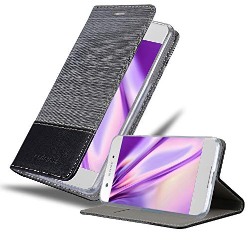 Cadorabo Hülle kompatibel mit Sony Xperia XA1 aus Premium Jeans und Kunst Leder Flip Klappbare Stoßfeste Magnetische [Standfunktion] [Kartenfächern] Cover Hülle für Sony Xperia XA1 Tasche in Grau