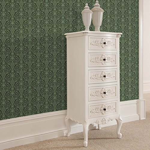 Dezent üppige Tapete mit klassischem Damast Muster auf grün angepasst an Farrow and Ball Farben - exklusive GMM Vlies Ornament Tapete als Wanddeko, Wandtapete (Muster 20 x 46,5cm)