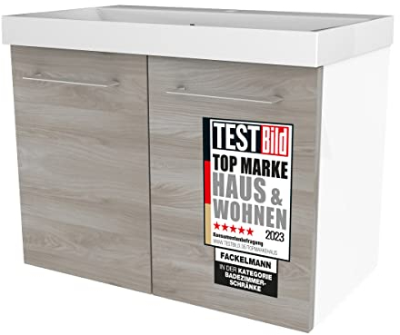 FACKELMANN Waschtischunterschrank Lima/Badschrank mit Soft-Close-System/Maße (B x H x T): ca. 60 x 42 x 35 cm/hochwertiger Badezimmerschrank/Korpus: Weiß/Front: Braun