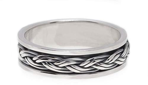 Windalf Wikinger Drehring ACAIR h: 0.5 cm Wikinger Zopfmuster Handarbeit Hochwertiges Silber (Silber, 62 (19.7))
