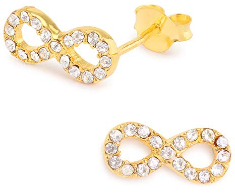 Monkimau Damen Ohrringe Unendlichkeitszeichen Ohrstecker aus 925 Sterling Silver echt Silber mit 18K Gold plattiert