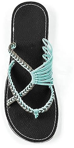 AARDIMI Sandalen Damen Frauen Flip Flops Kreuzband Geflochtene Sandalen Roman Schuhe Sommer Woven Strap Mode Strand Hausschuhe Flacher Anti Rutsch (42 EU, Grün 3)