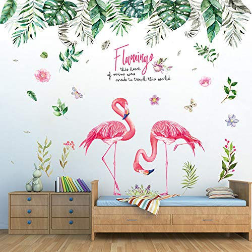 Pdrui Wandtattoo für Wohnzimmer, Tropischer Dschungel und Flamingo Wandsticker als Wanddekoration für Schlafzimmer Kinderzimmer 150cm×130cm Deko Wand Aufkleber für Wand Fenster Flur Schlafsaal