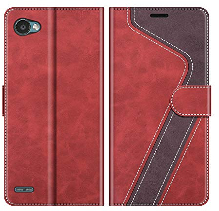 MOBESV Hülle für LG Q6 Handyhülle, Lederhülle mit Kartenfach, Klapphülle mit Ständer, Flip Case Handytasche Schutzhülle, Rot