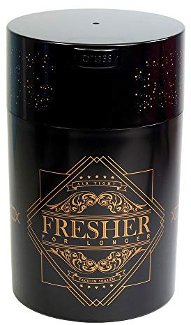 COFFEEVAC Tightpac America, Inc. CFV2-SBK-FRES luftdichter Kaffeebehälter, Kunststoff, Schwarz-goldenes Logo, 1.85-Liter/1 Pound