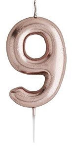 CLUB GREEN Rose Gold Number 9 Candle, 1.5 x 16.5 x 8 cm