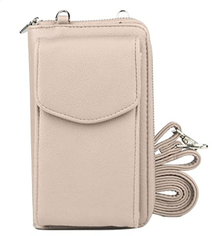 irisaa Kleine Handy Umhängetasche, Geldbörse Damen Brieftasche RFID Schutz Crossbody Handytasche Reisepass mit Kartenfächern und Verstellbarem Schultergurt, Damen Tasche:weich-taupe
