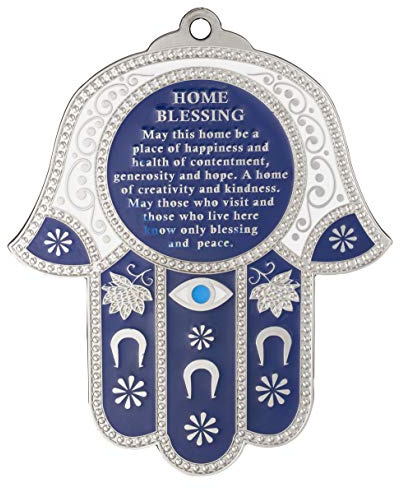 A&S Mezuzot Hamsa Wandschmuck Böser Blick Amulett Schutz Amulett Haus/Geschäft Glücksbringer in Englisch/Hebräisch Segen (blau/weiß mit Auge, Englischer Segen)