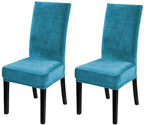 LinTimes Hotelqualität Samt Stretch Stuhlhussen für Esszimmer Samt Stuhl Schutzhüllen Schonbezug für Hotelzeremonie, weicher, Dicker, Fester Samtstoff waschbar, 2er Set Peacock Teal
