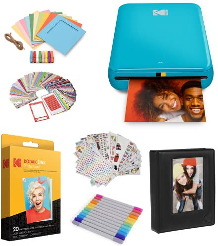 KODAK Step Sofortbilddrucker mit Bluetooth/NFC, Zink-Technologie App für iOS und Android (Blau) Geschenkpaket