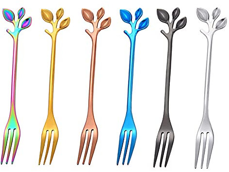 Lot de 6 fourchettes à gâteau, multicolores fourchette dessert, 6 Couleurs INOX Fourchettes à Fruits, utilisées pour le thé de l'après-midi, les fêtes, les pique-niques