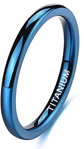 Zakk Ringe Herren Damen Titan Blau Schmal Vorsteckring Poliert Verlobungsring Ehering Partnerringe Trauringe 2mm 4mm (2mm,58 (18.5))