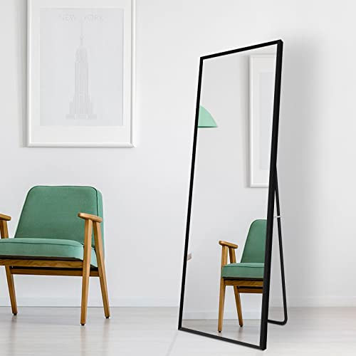 AUFHELLEN Miroir en Pied avec Cadre en métal Noir Miroir sur Pied 140x50cm Grand Miroir pour Chambre, Salon, Couloir et vestiaire, rectangulaire